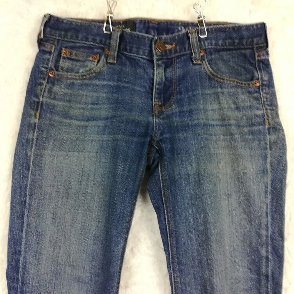 J. Crew Womens Jeans Capri Matchstick Blue‎ Denim Whiskering Stone Wash 26